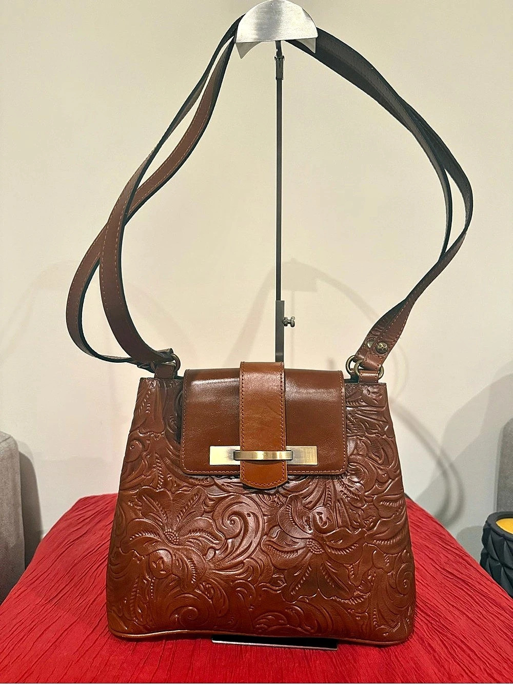 Patricia Nash Embossed Leather Shoulder Bag in Brown